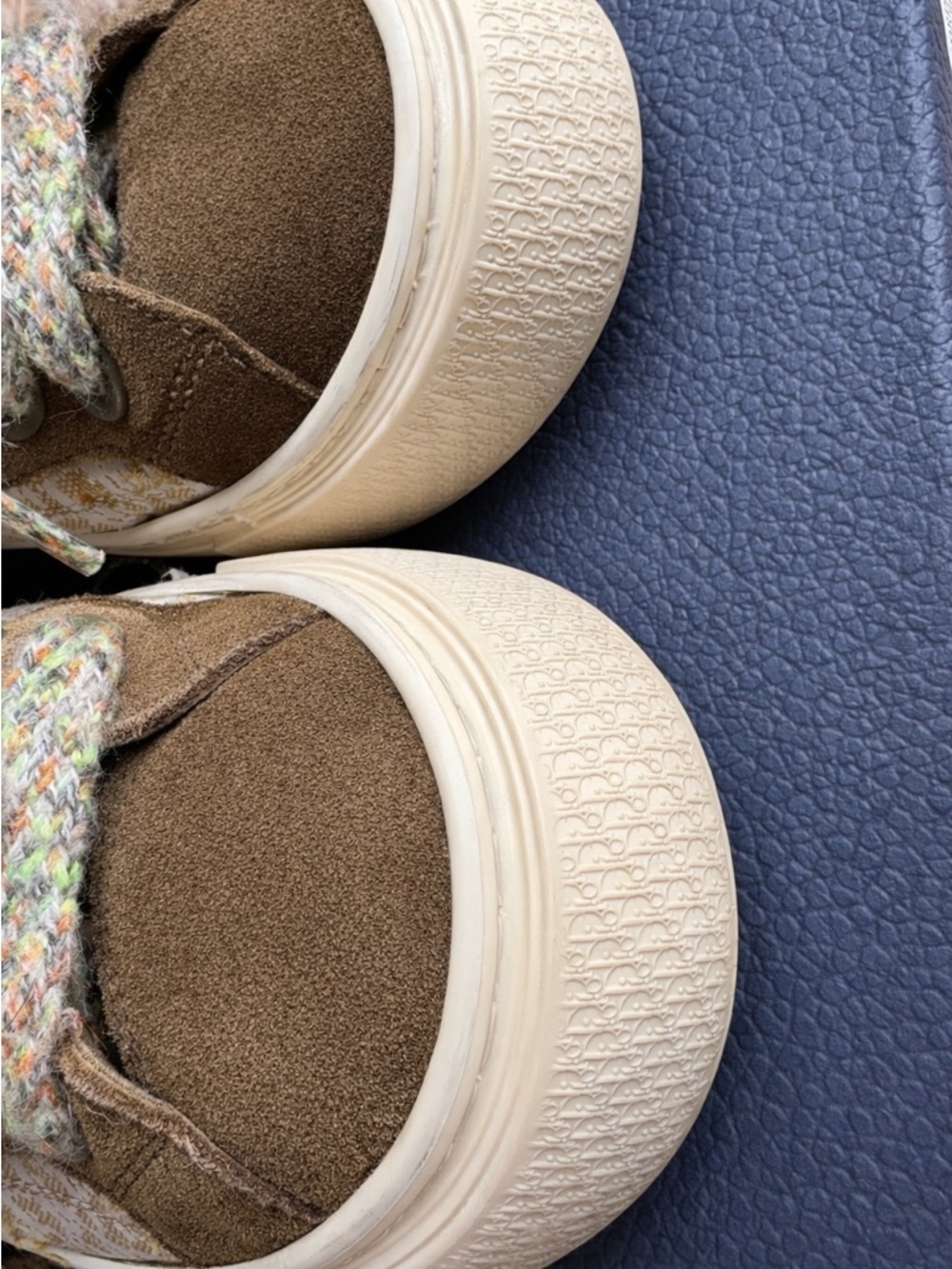 Dior Brown Suede & Monogram Low-Top Sneakers with Multicolor Laces - Picture 3 of 4
